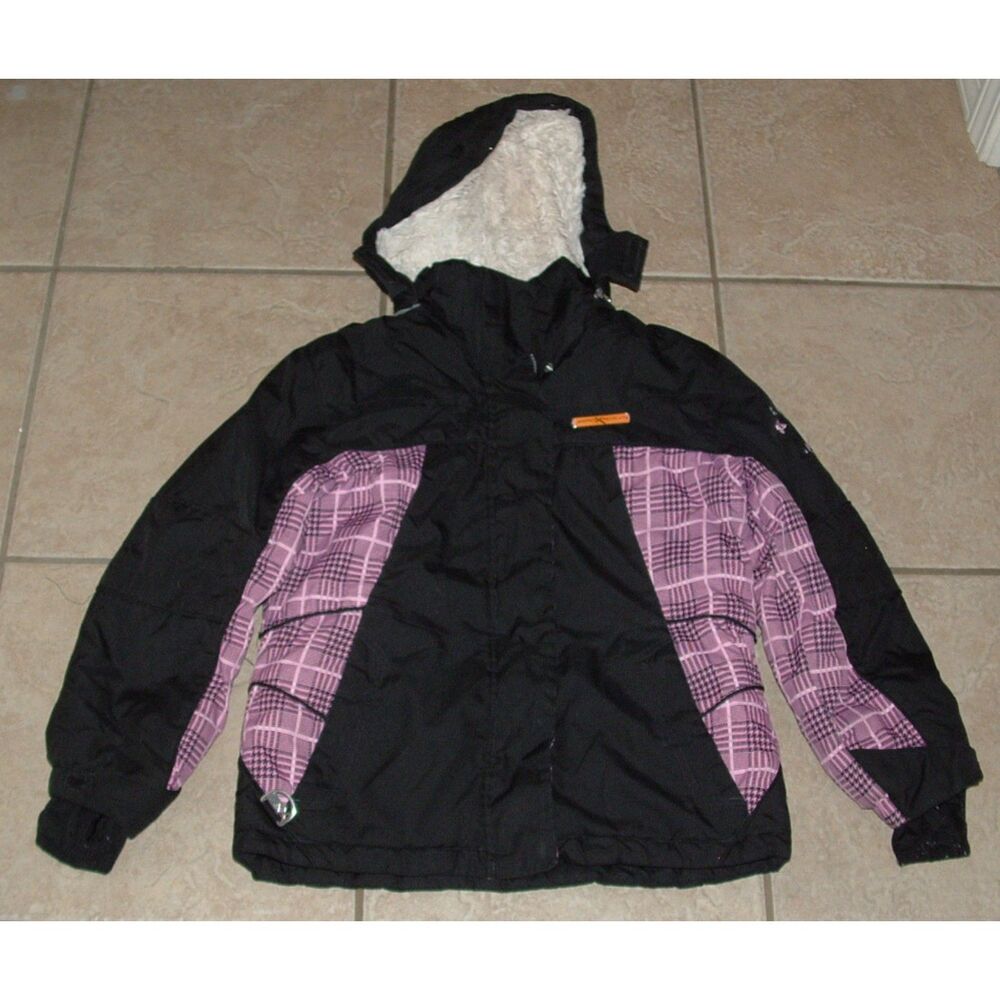 Girls Sz Medium (10/12) Removeable Hood Black & Pink Puffer Coat ZEROXPOSUR